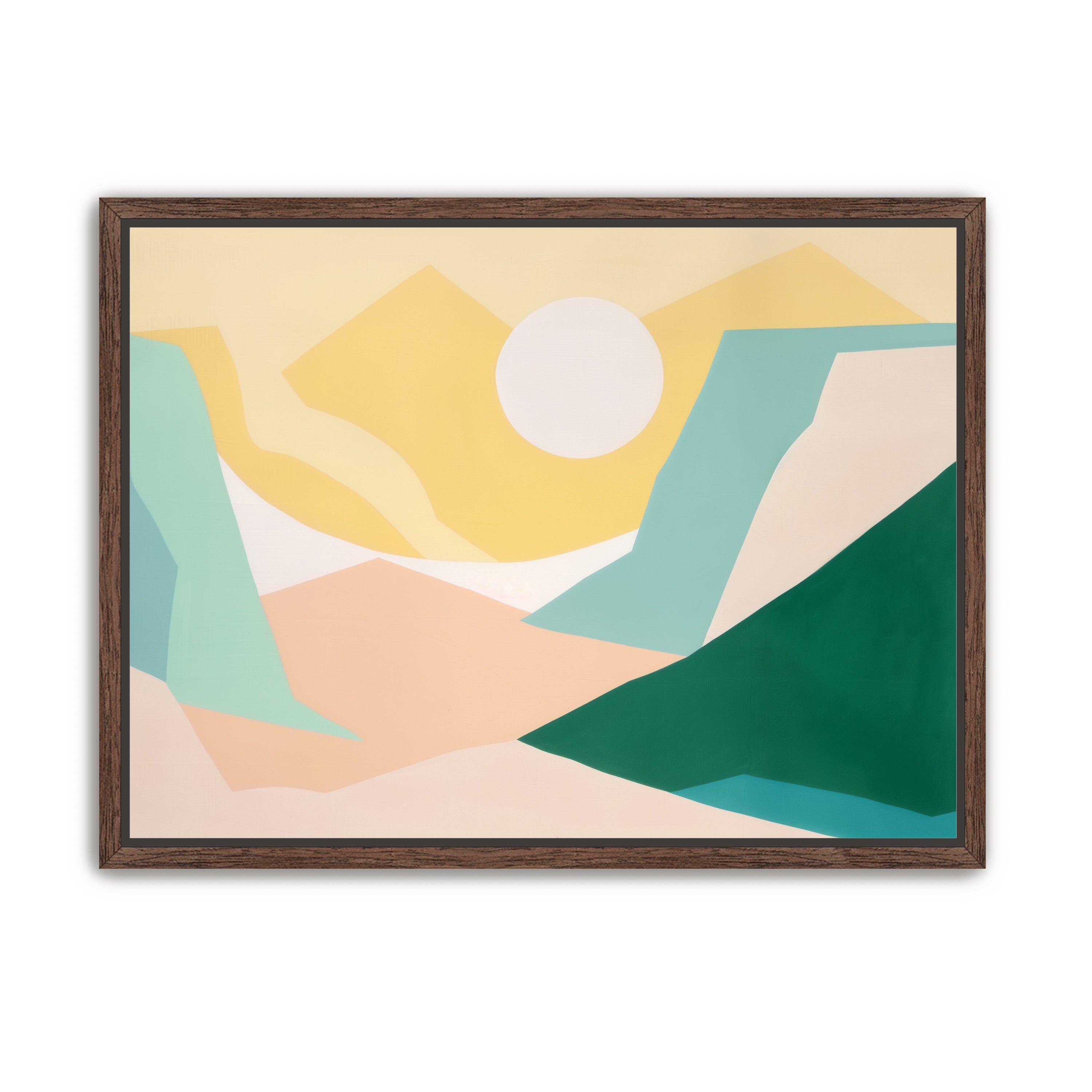 White sun over pastel hills