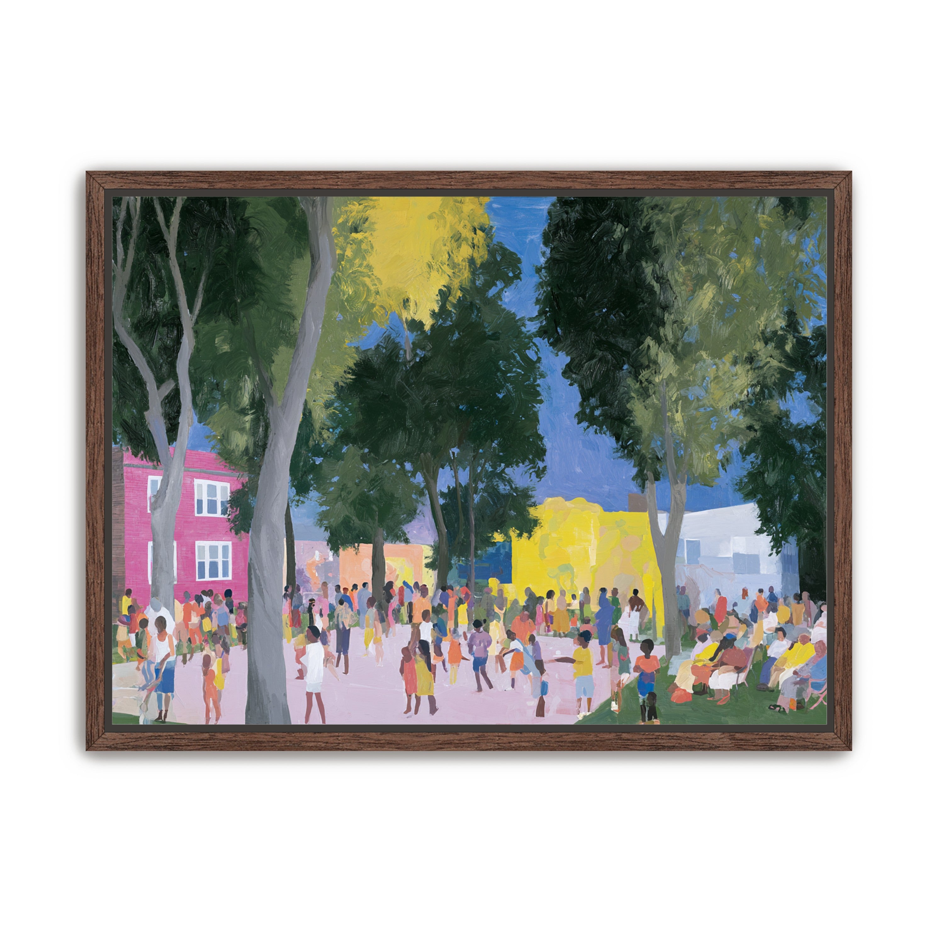 Summer crowd under tall trees