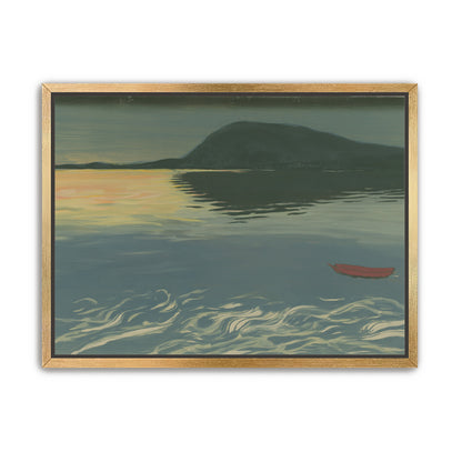 Red boat on still water