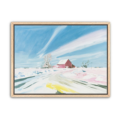White sky over red barn