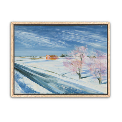 Orange barn beyond the road