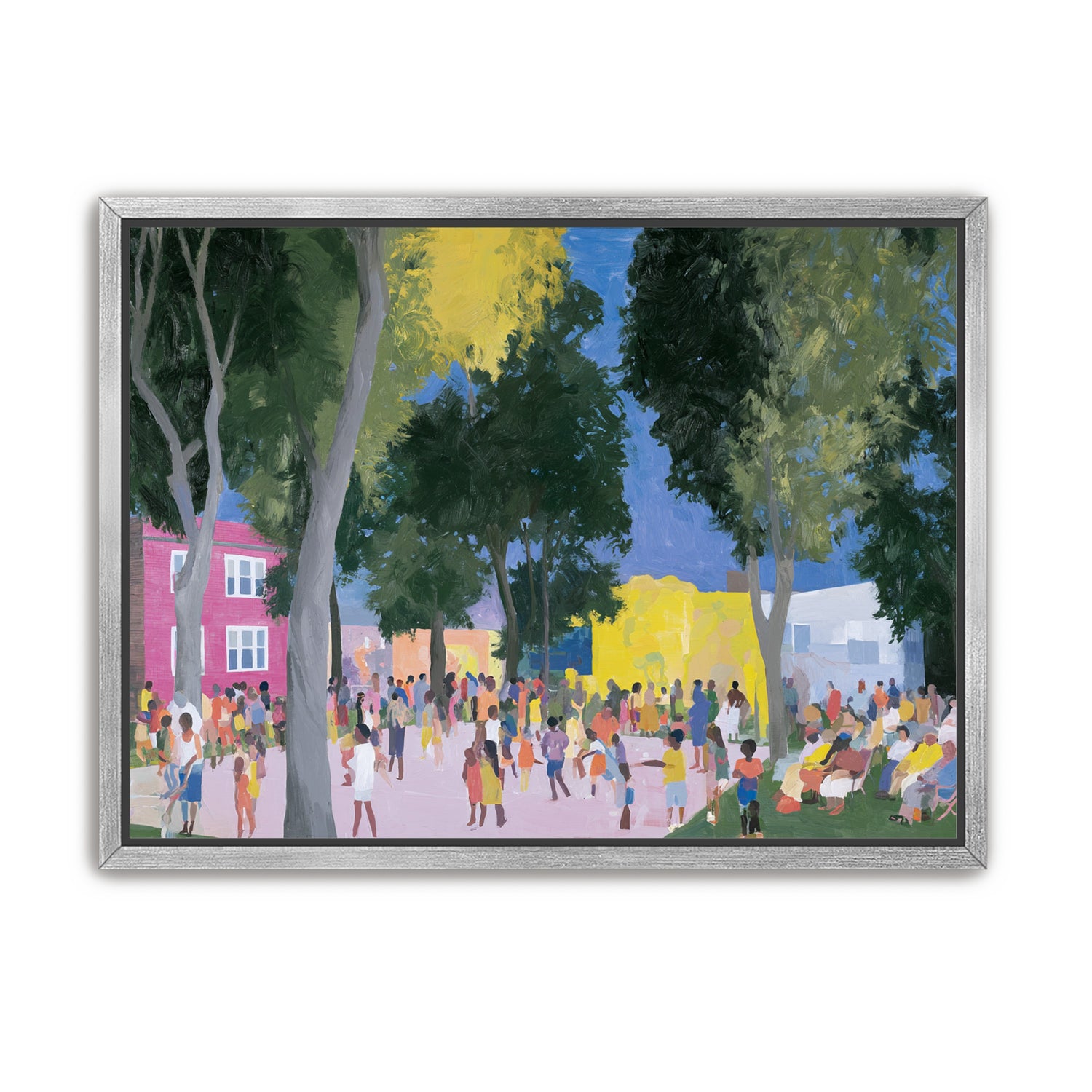 Summer crowd under tall trees