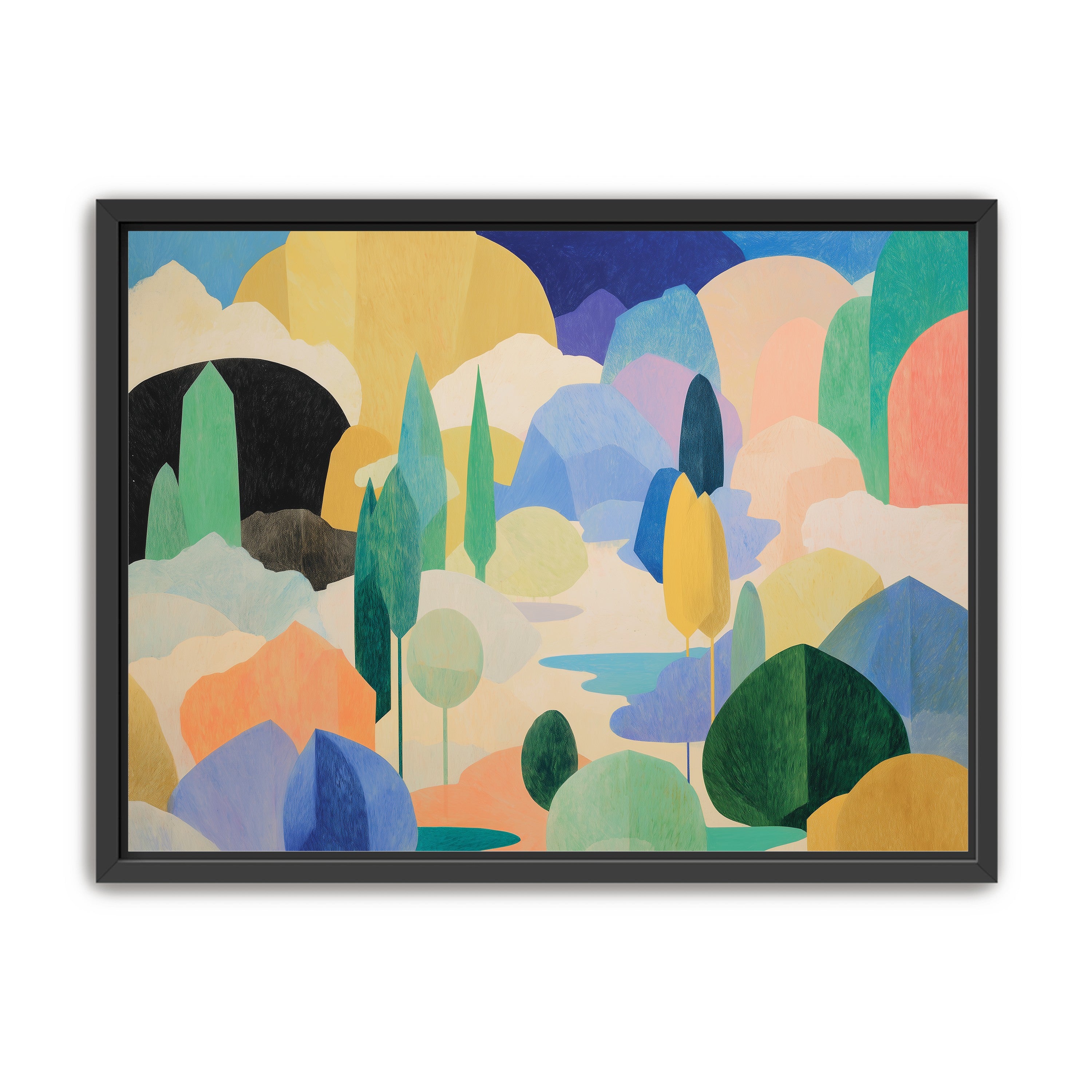 Ponds among pastel hills