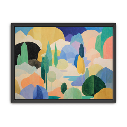 Ponds among pastel hills
