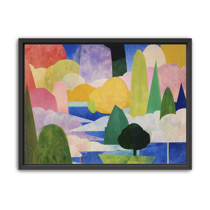 Tall trees over blue water