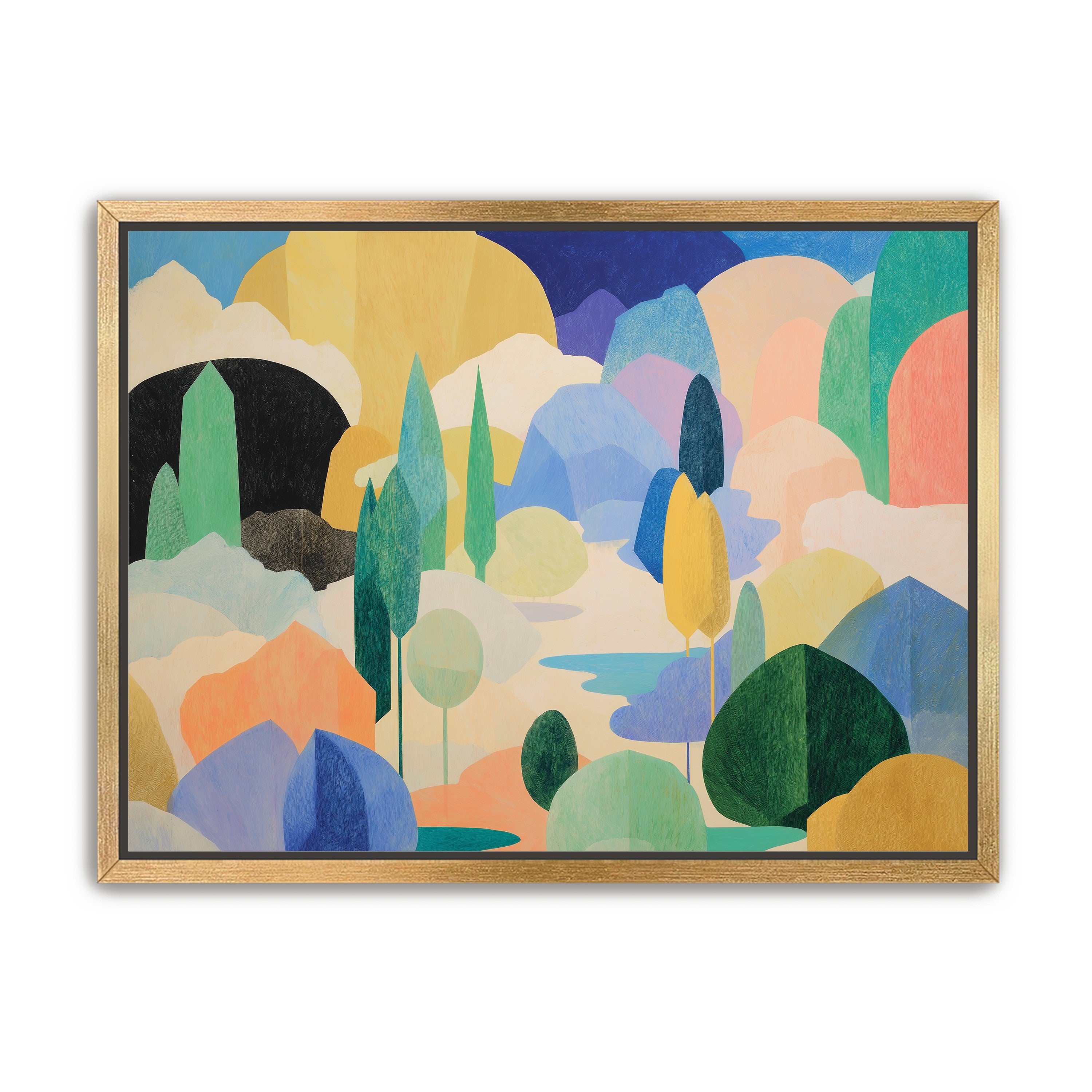 Ponds among pastel hills