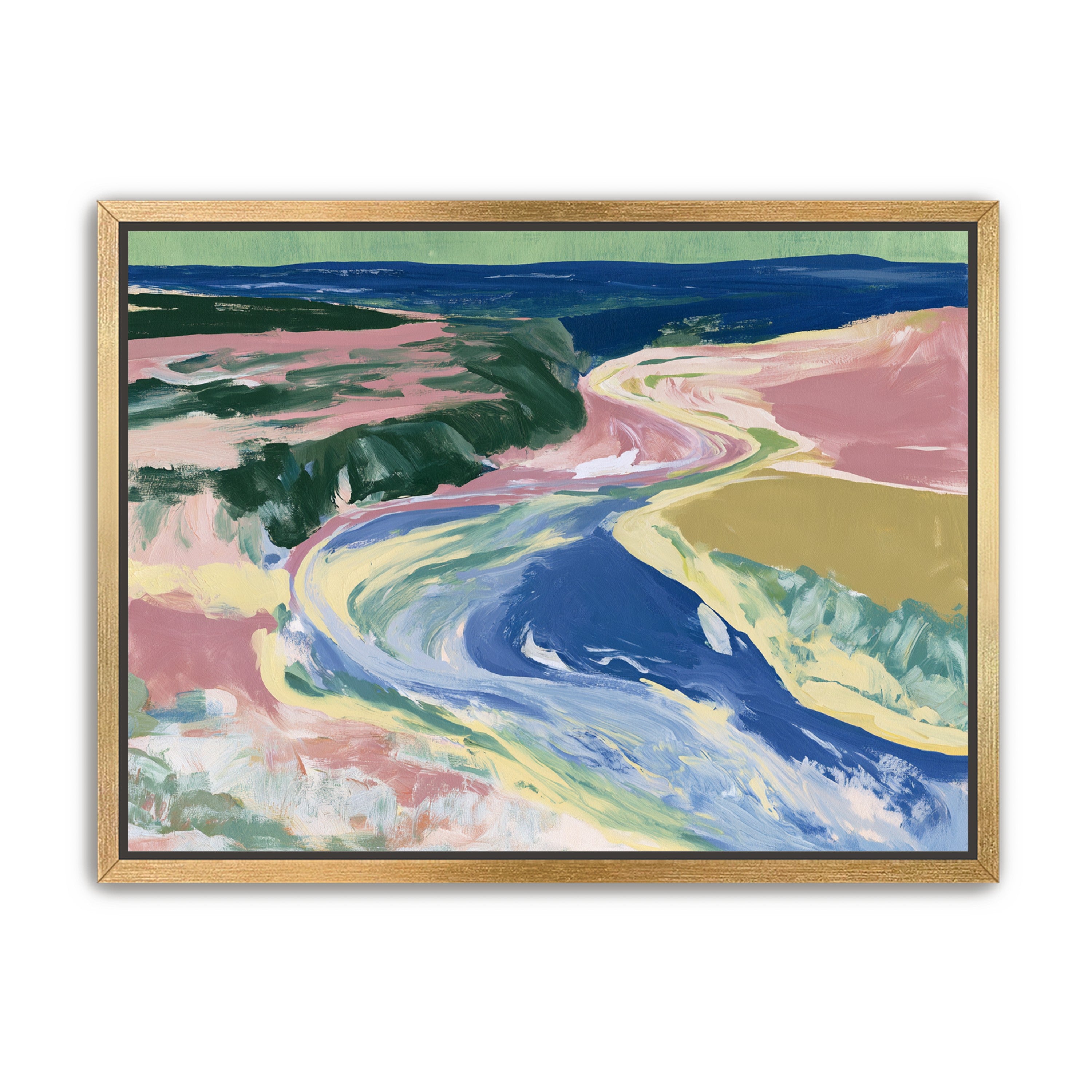 River bend in pink fields