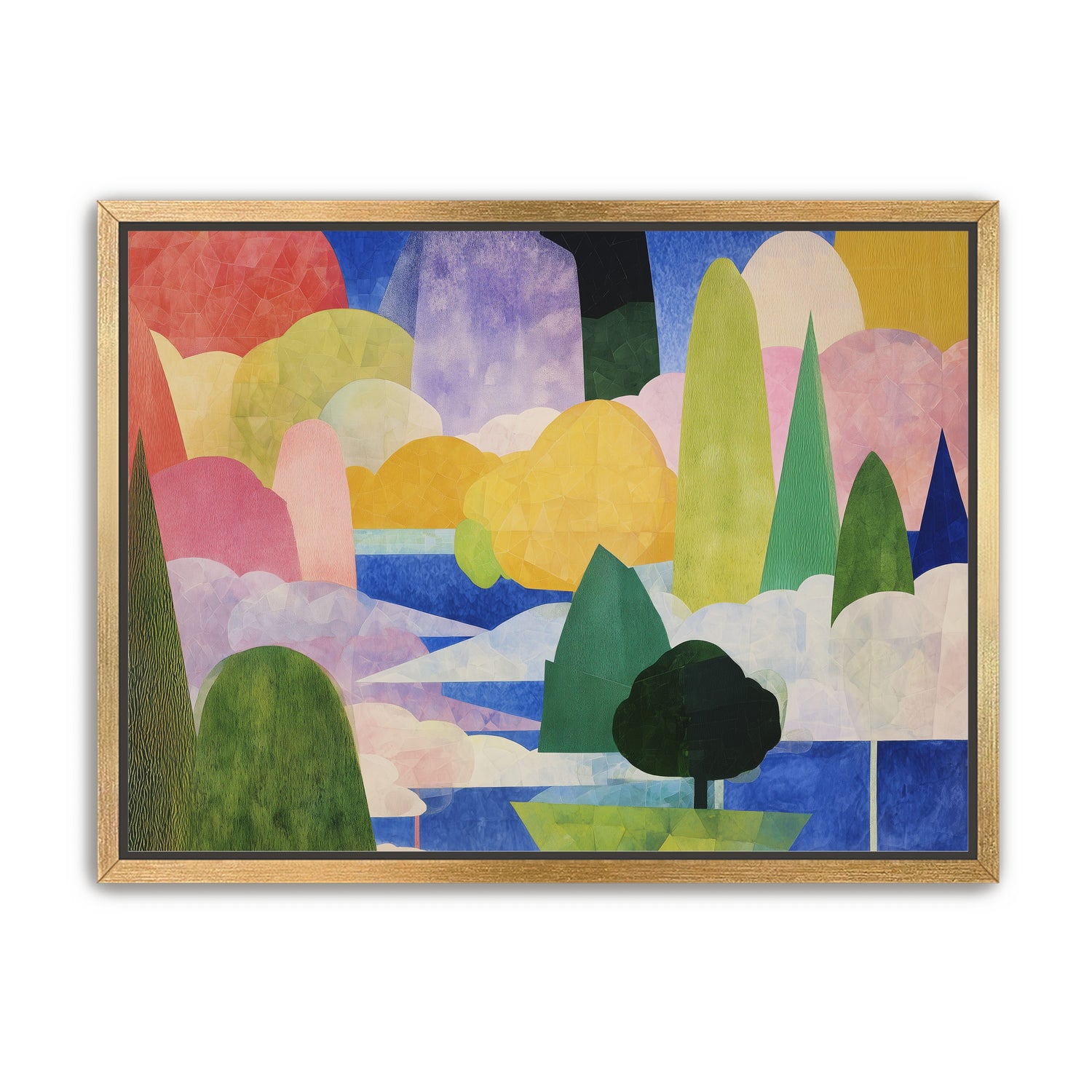 Tall trees over blue water
