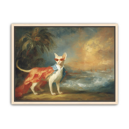 Sunglasses cat at the shore