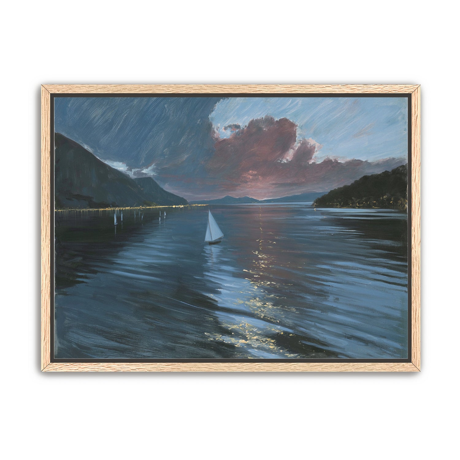 A sailboat beneath storm clouds
