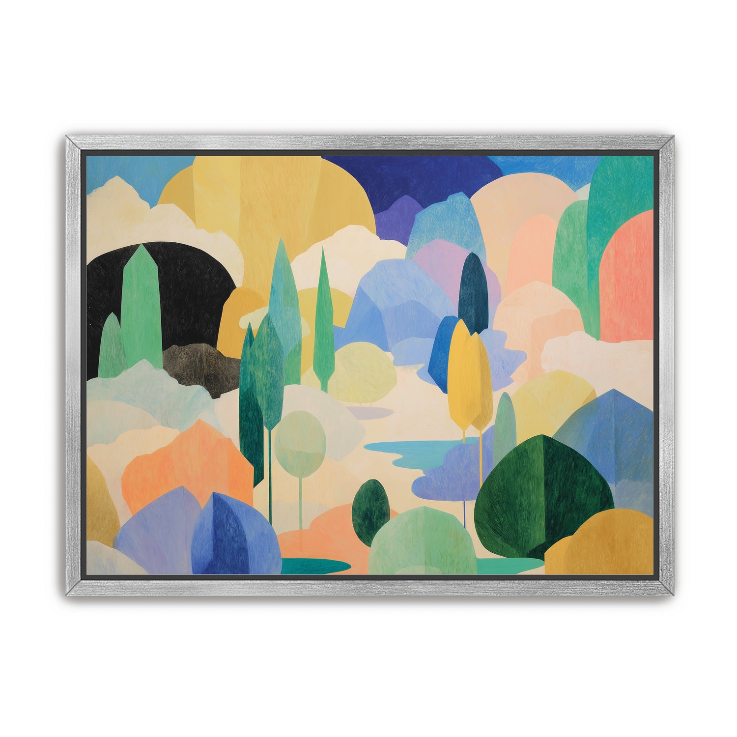 Ponds among pastel hills