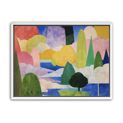 Tall trees over blue water