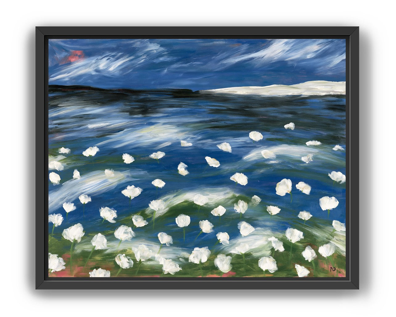 White flowers in blue wind