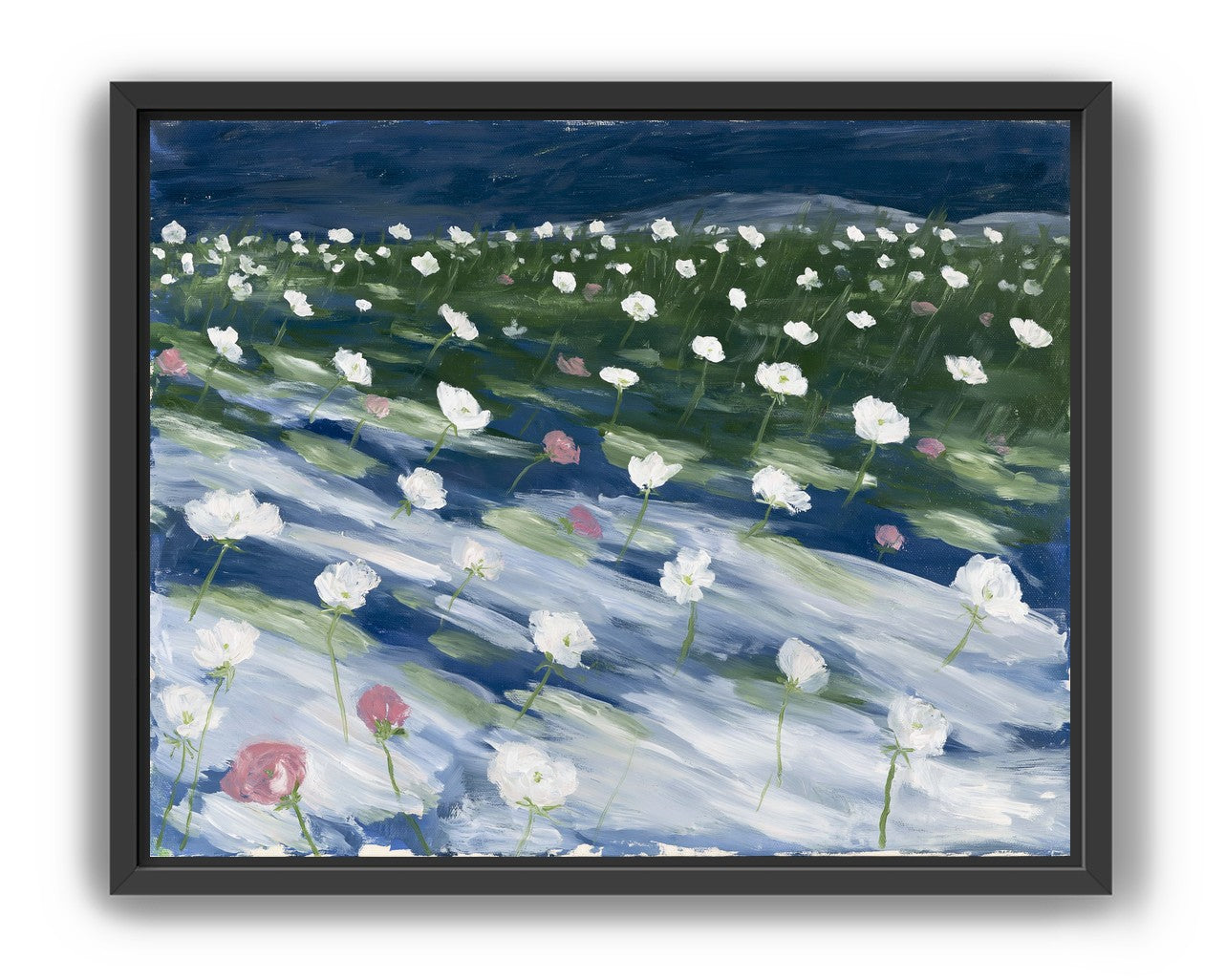 White flowers in wind streaks