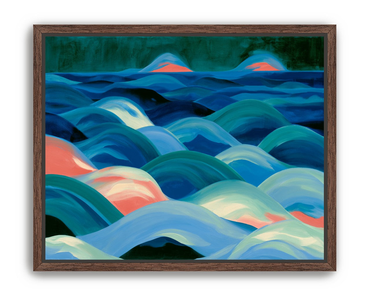 Pink light among blue waves