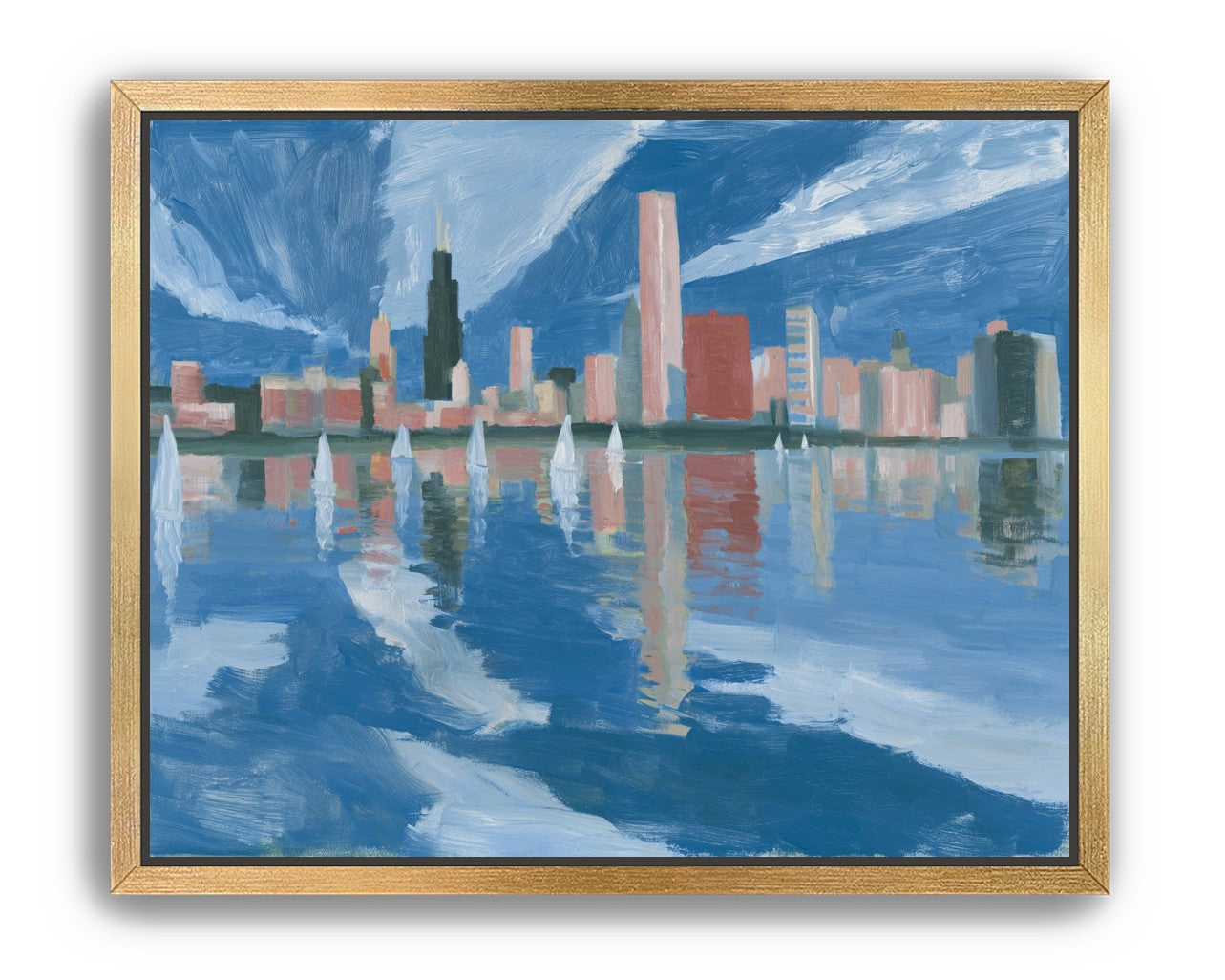 Sailboats before the mirrored skyline