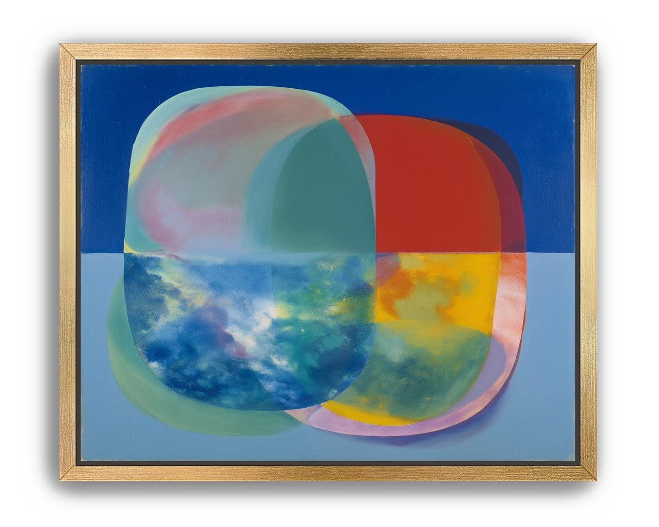 Translucent overlaps on blue field
