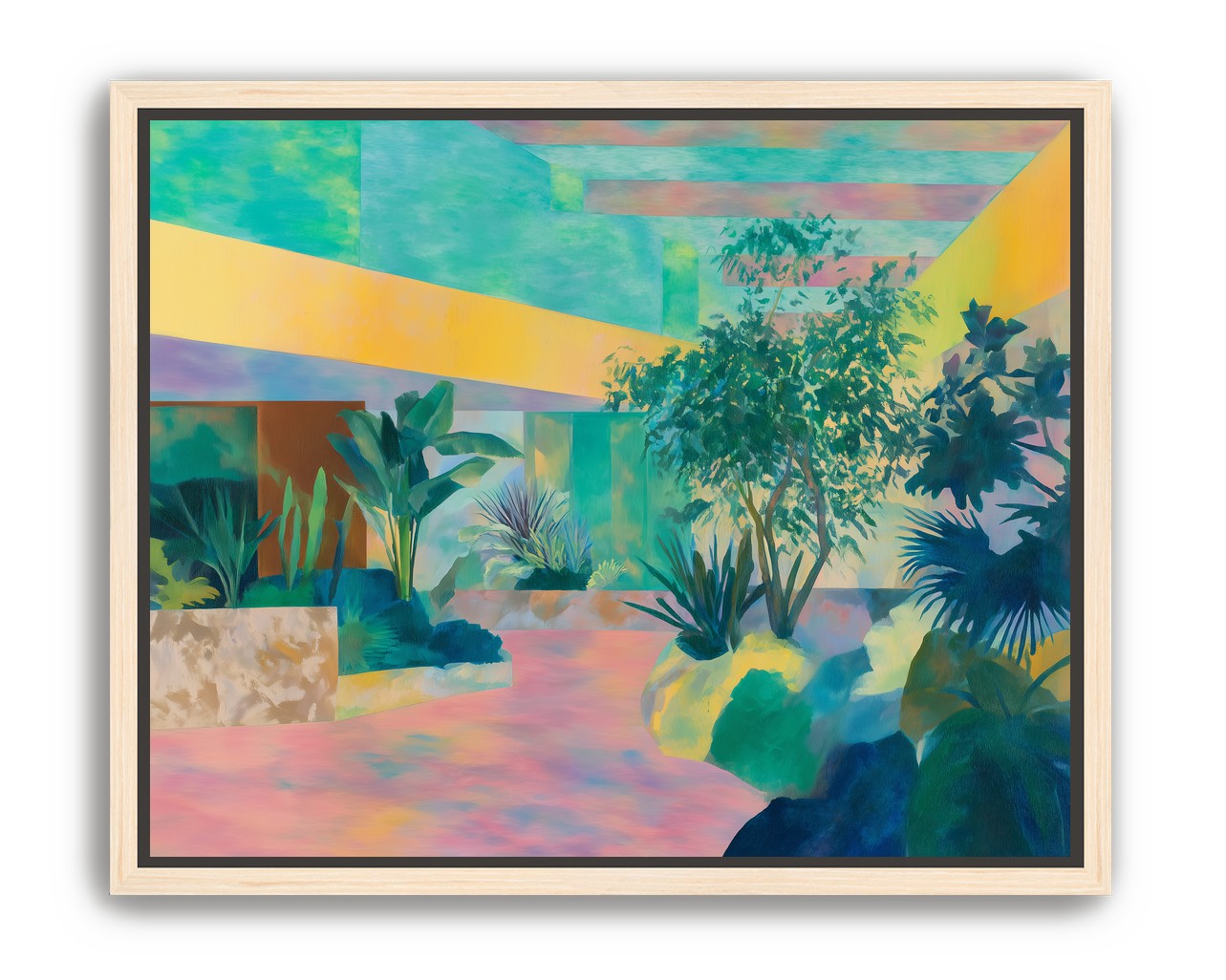 Garden beneath striped light
