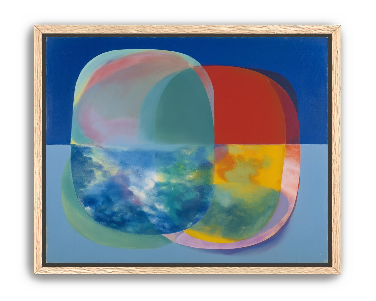 Translucent overlaps on blue field