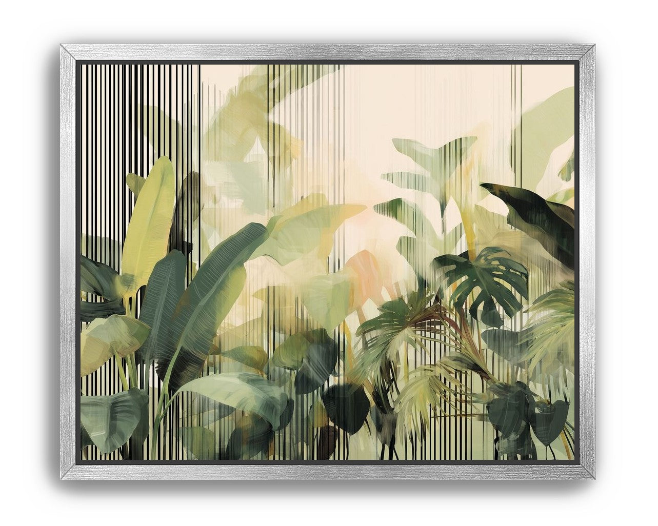 Green leaves in striped light
