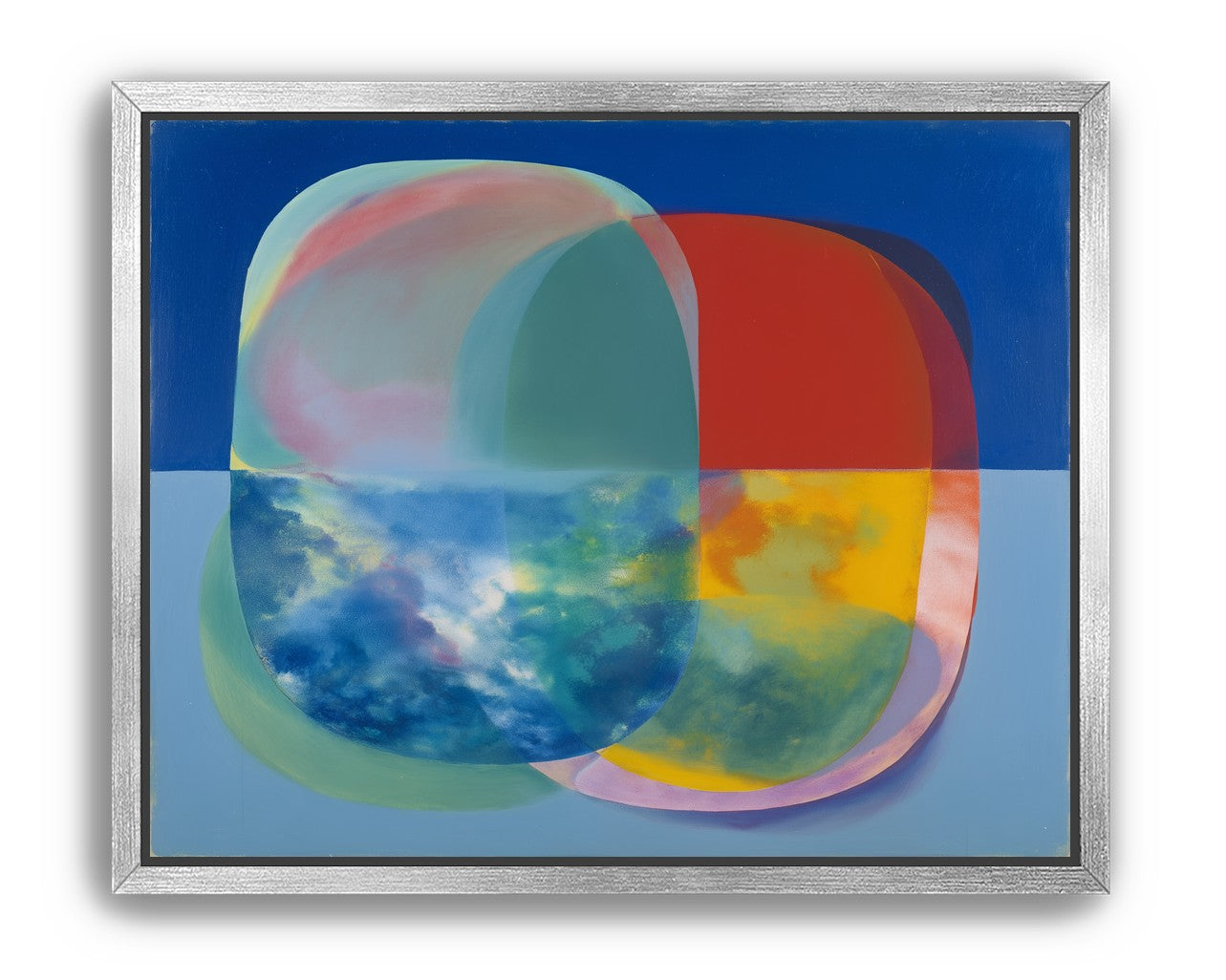 Translucent overlaps on blue field