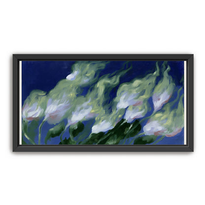 Pale flowers across blue field