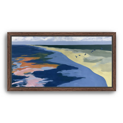 Birds over the pale shore