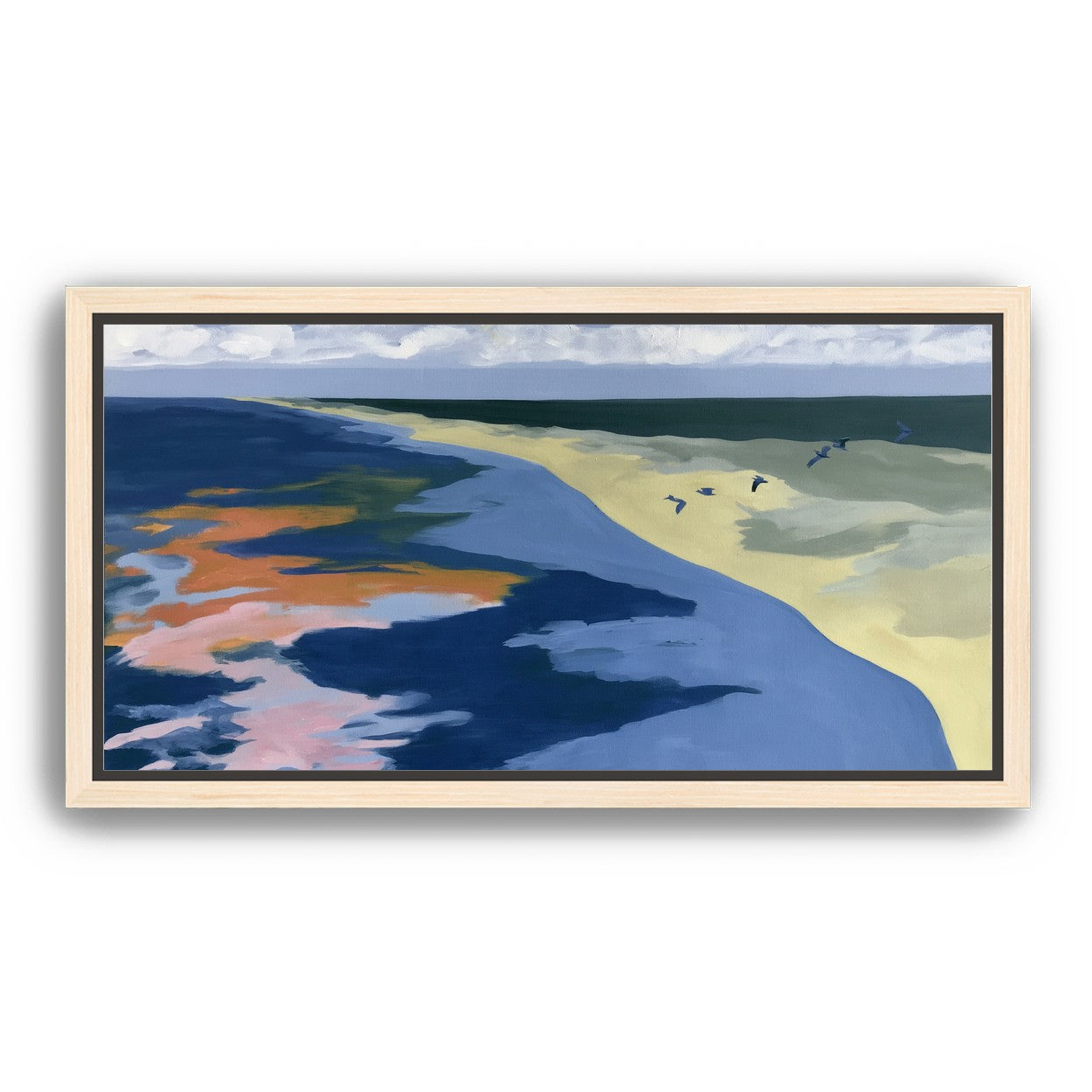 Birds over the pale shore