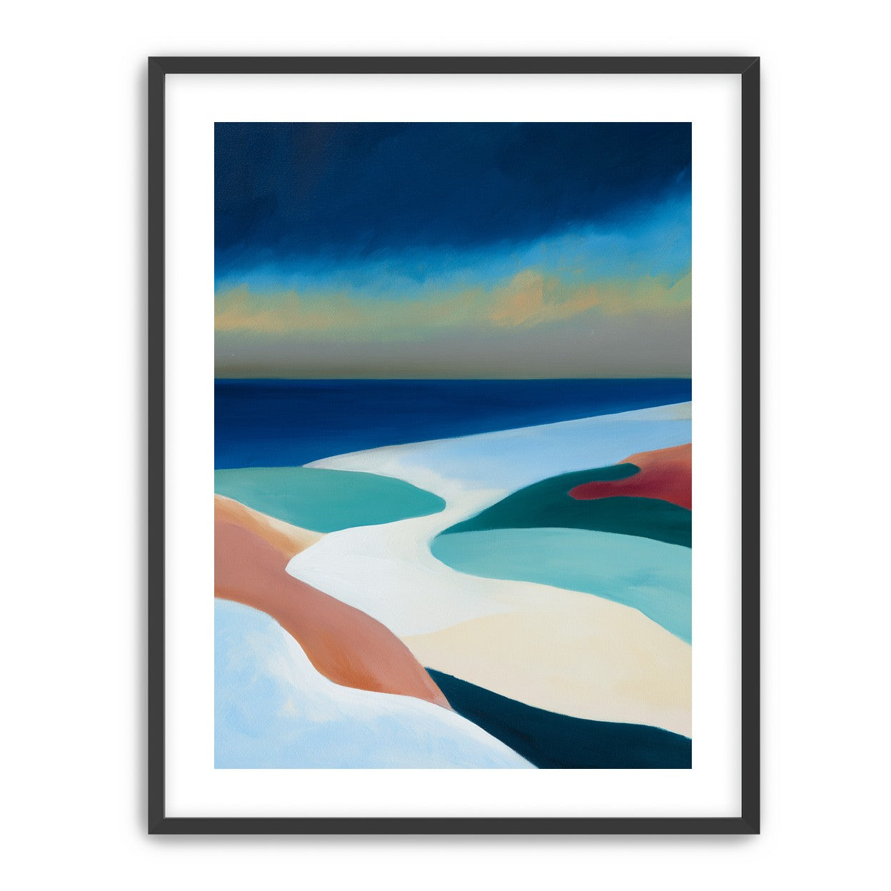 Sandbars under a heavy blue sky