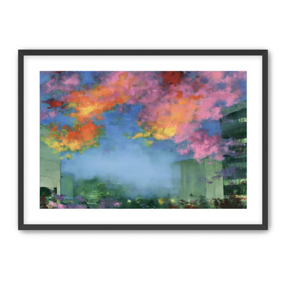 Neon clouds over rooftops