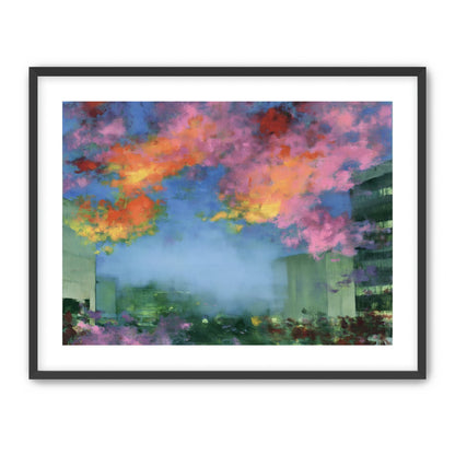 Neon clouds over rooftops