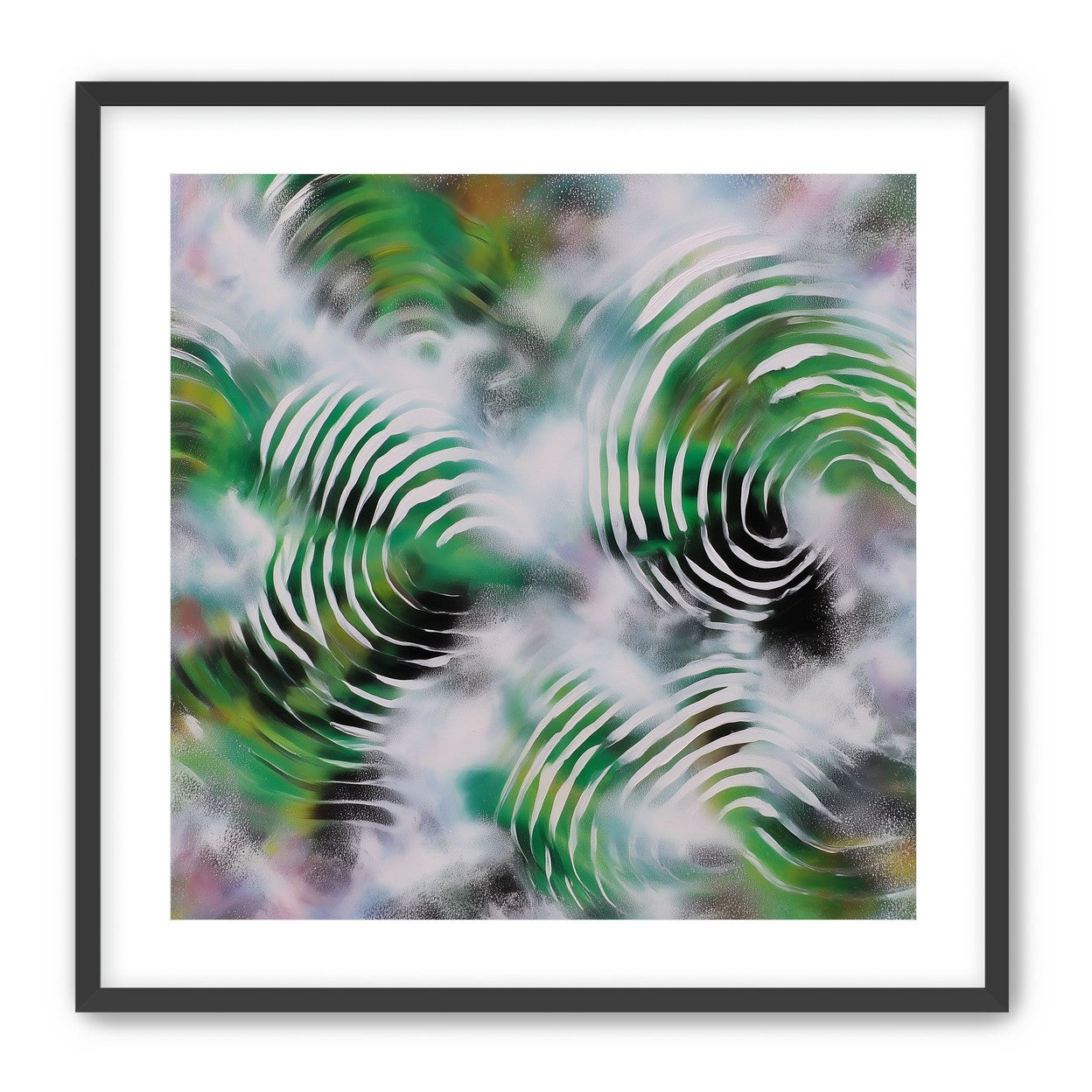 White haze over green spirals
