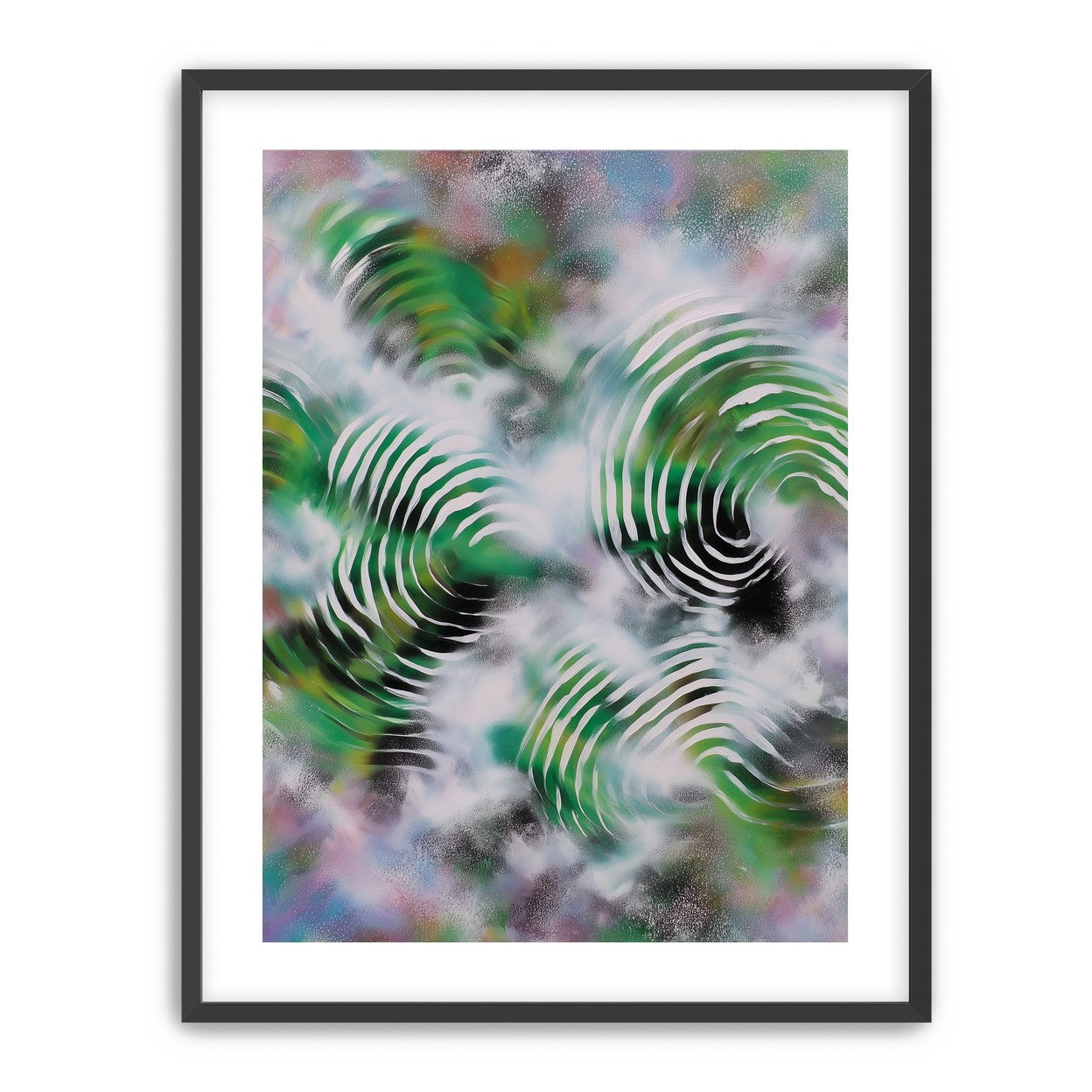 White haze over green spirals