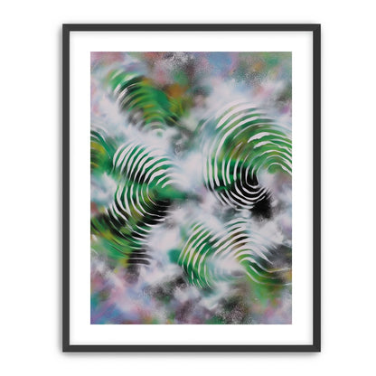 White haze over green spirals