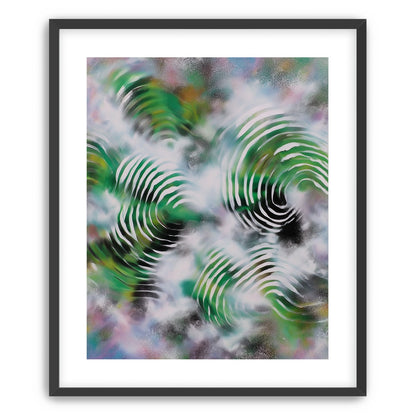 White haze over green spirals
