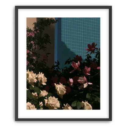 Flowers beneath the tiled wall