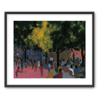 Children playing under trees