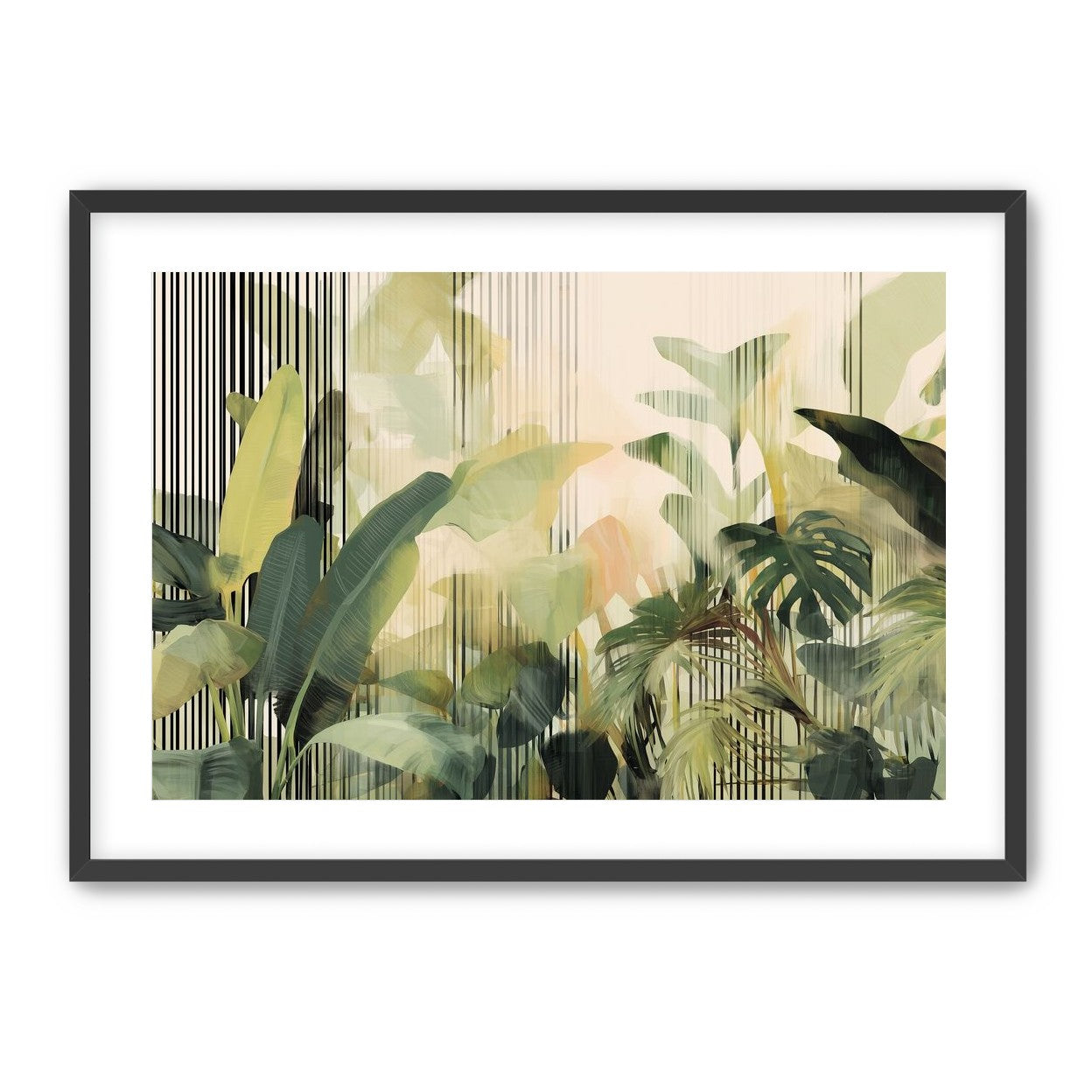 Green leaves in striped light