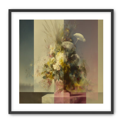 Vase of flowers within panes