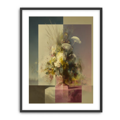 Vase of flowers within panes