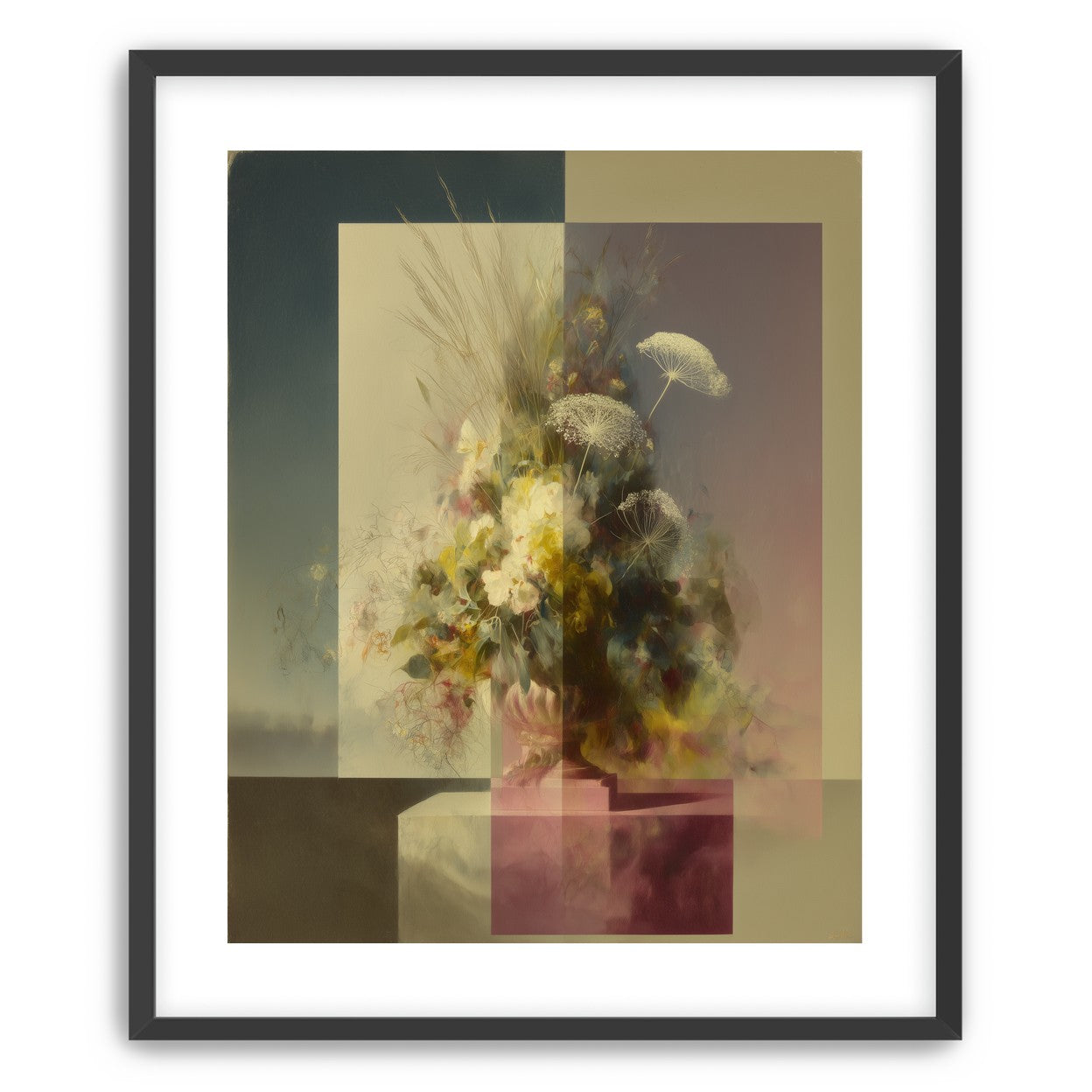 Vase of flowers within panes