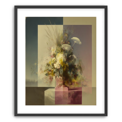 Vase of flowers within panes