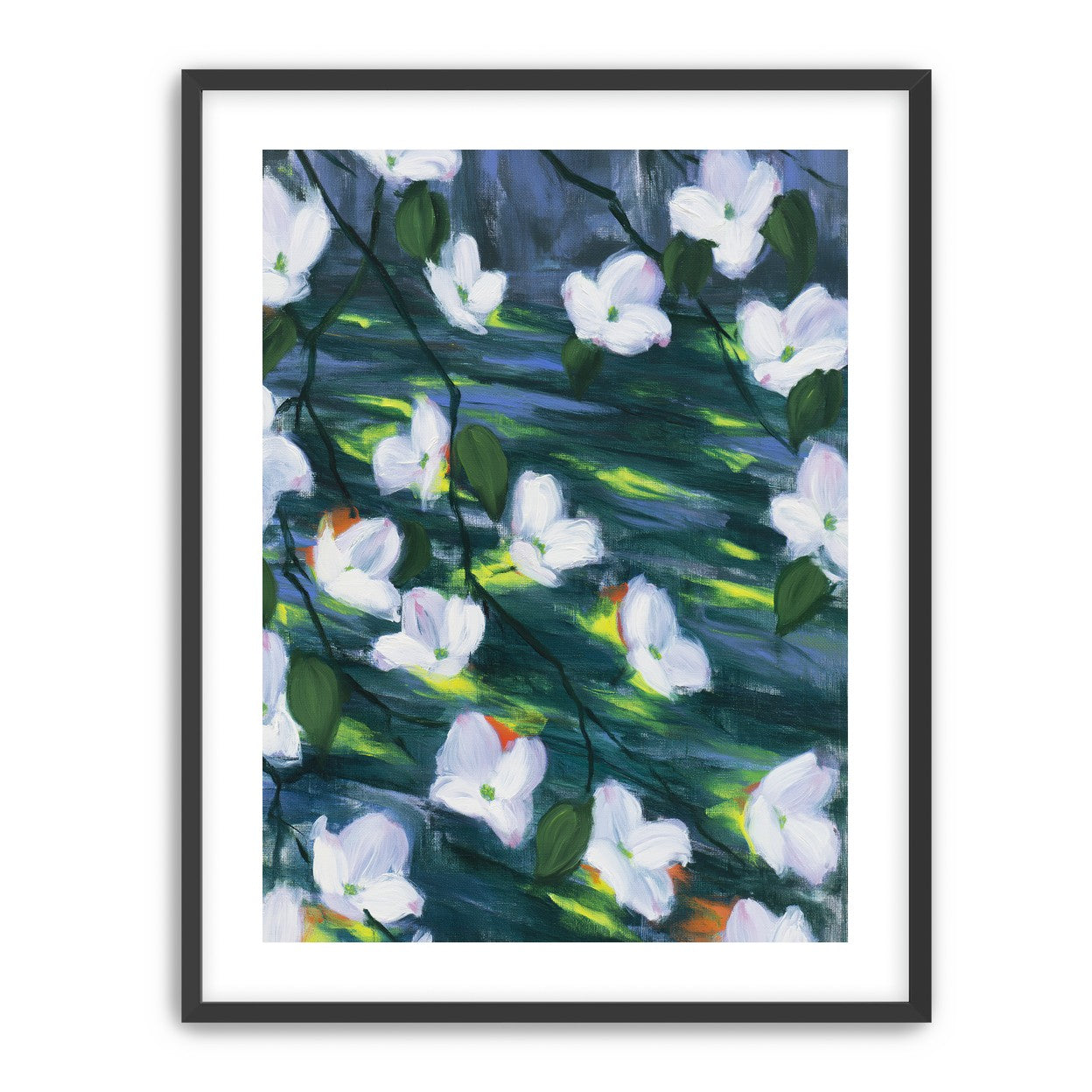 White blossoms on dark water