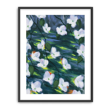 White blossoms on dark water