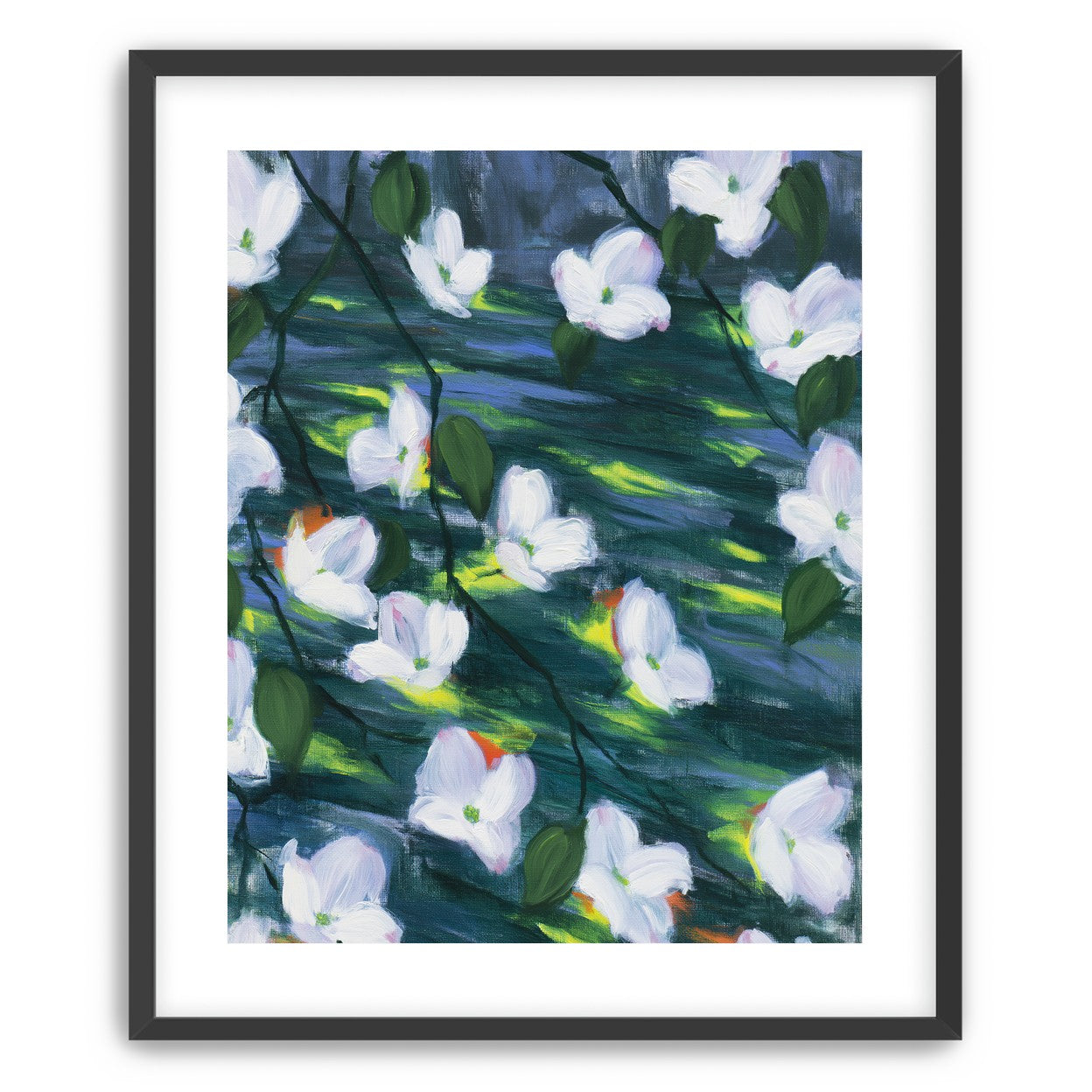 White blossoms on dark water