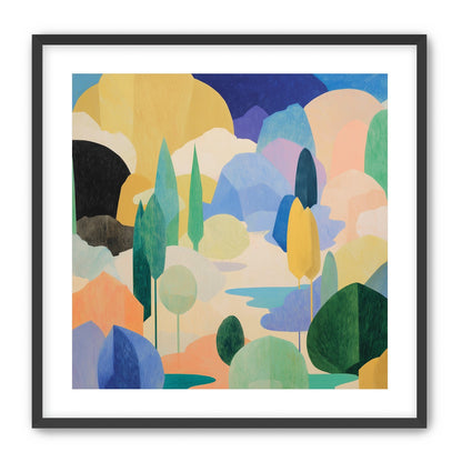 Ponds among pastel hills