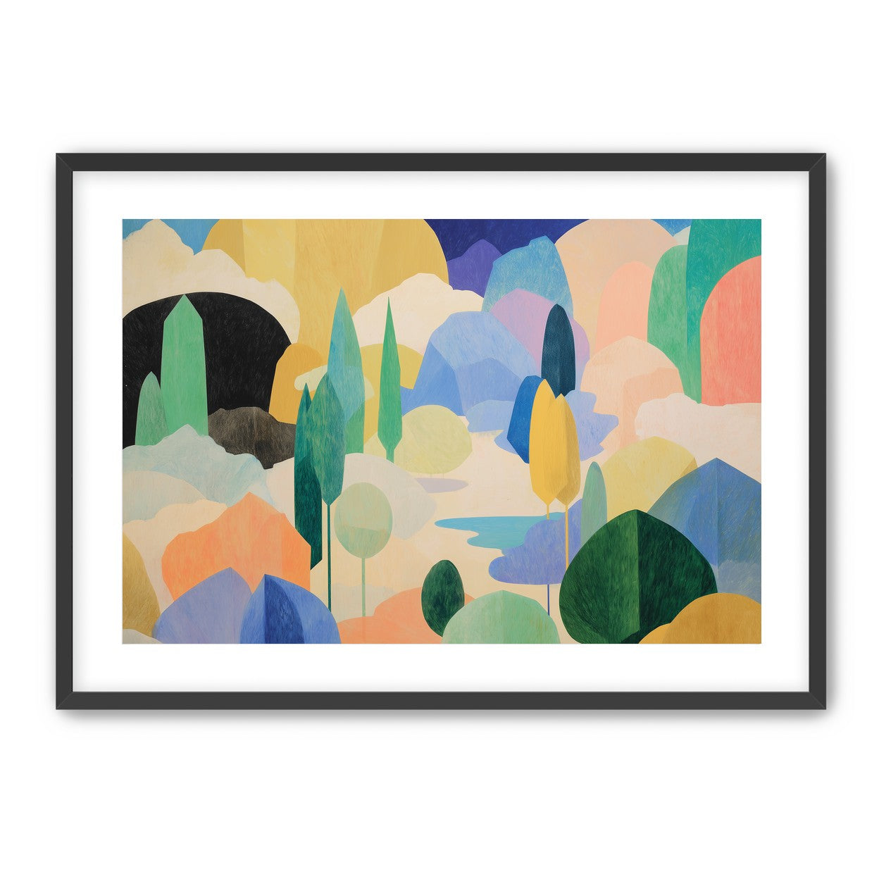Ponds among pastel hills