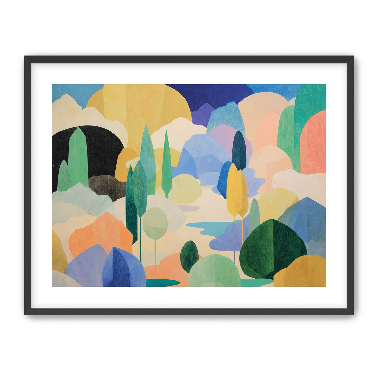 Ponds among pastel hills