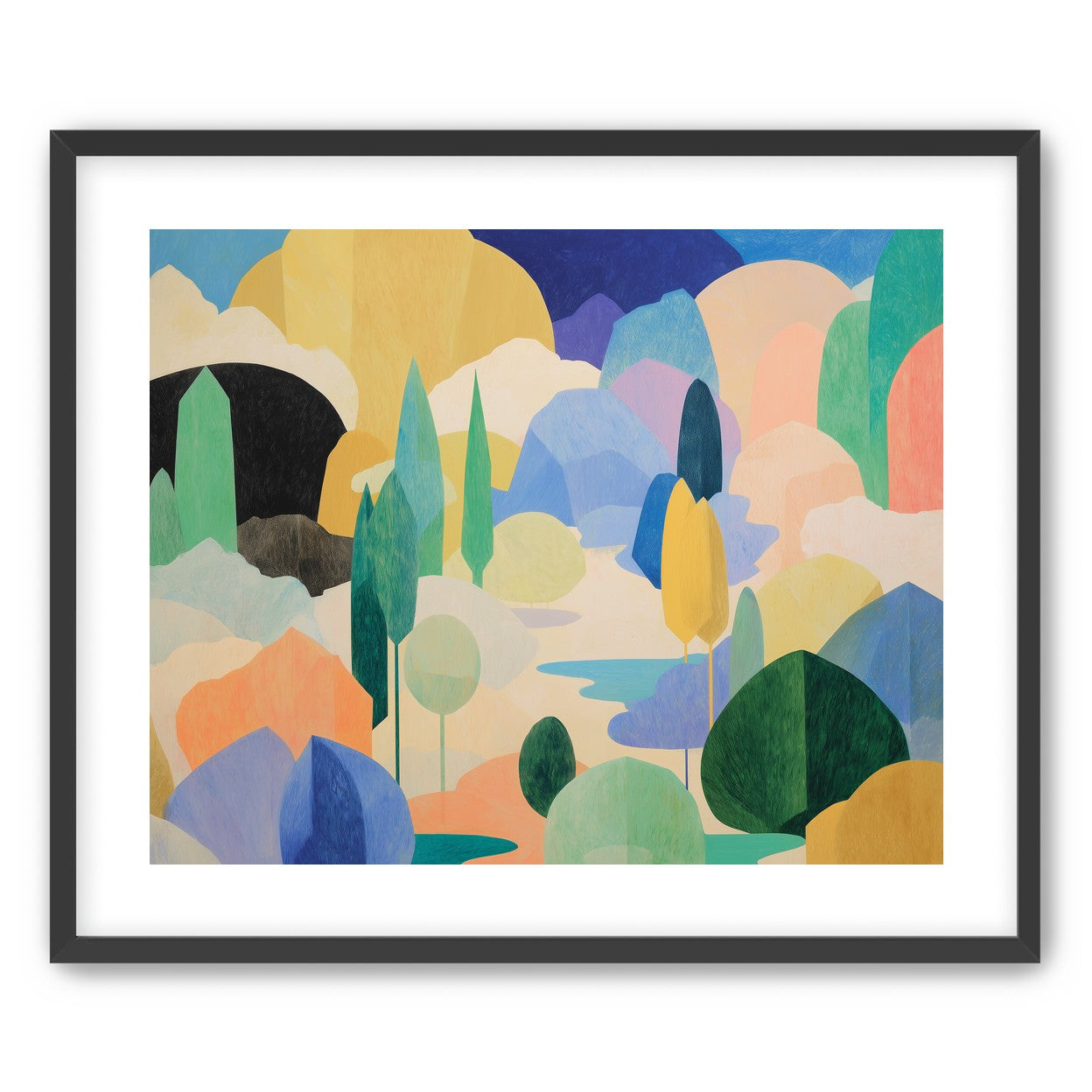 Ponds among pastel hills