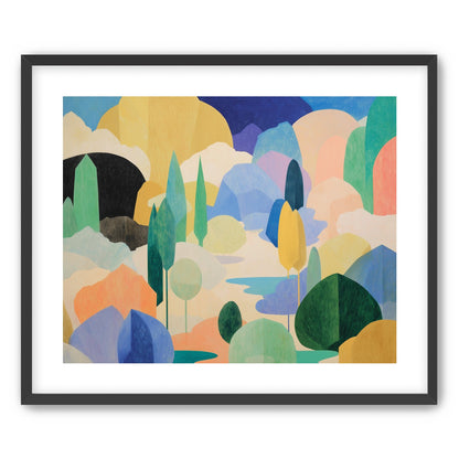Ponds among pastel hills